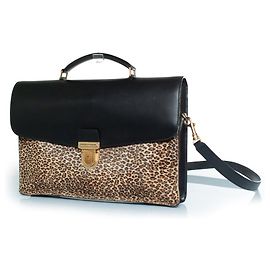 Céline Celine, pasta de couro com estampa de leopardo em preto e marrom Marrom Preto