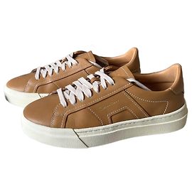 NOUVEAU ! Baskets à double boucle Santoni DBS Beige | EU39.5 UK5 NP550€ Cognac Marron clair