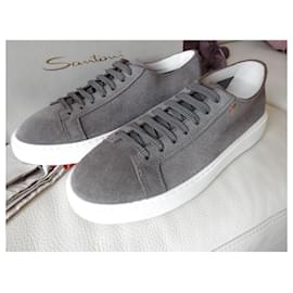 Santoni-Santoni Sneaker Clean Icon Taupe Grau EU40.5 UK6 NP520€ Shoes-Grey,Taupe
