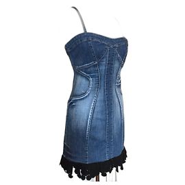 Vestido Cancan de denim e renda Christian Lacroix Azul