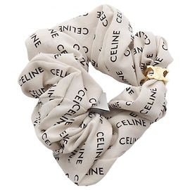 Céline Celine Triomphe Seidenscrunchie Schwarz Beige