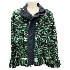 Giacca blouson in tweed e grosgrain multicolore verde Sacai Verde