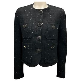 Elie Saab Black 2023 Sequined Cropped Tweed Jacket Black