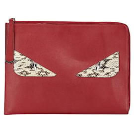 Fendi Bugs Eye Monster Leather Python Clutch Bag Red