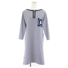 Hermès Vestido de algodão Hermes Branco Azul marinho