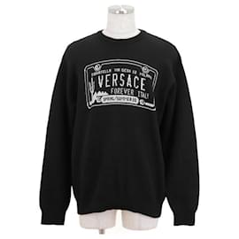 Versace Baumwoll-Intarsienpullover schwarz-weiß Schwarz Weiß