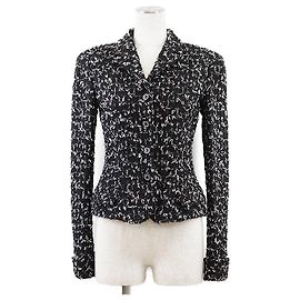Chanel Tweed Jacket Wool Blend Black Multicolor Black Multiple colors