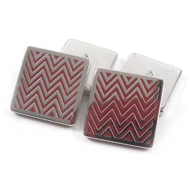 Hermès HERMES Abotoaduras quadradas com listras Chevron Marrom