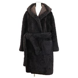 Abrigo largo de shearling con cinturón Bottega Veneta Castaño Marrón oscuro