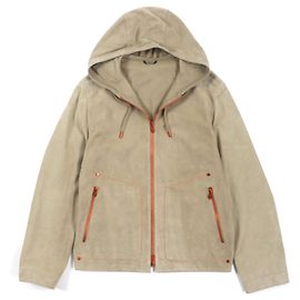 Hermès Giacca con cappuccio zip in pelle di renna HERMES Beige Altro