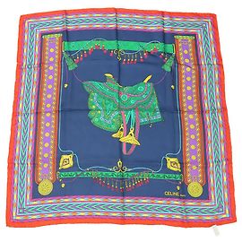 Céline Foulard in seta Celine blu navy e verde Multicolore Verde Blu navy