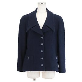 Chanel Linen Wool Jacket Blue Navy blue