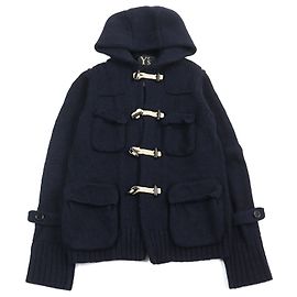 & Other Stories Wool Toggle Button Hooded Knit Duffel Coat Blue Navy blue