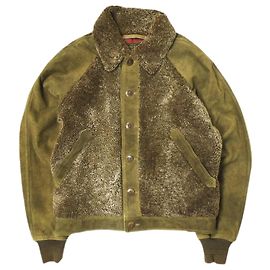 Ralph Lauren RRL Shearling Paneled Roughout Suede Jacket Brown