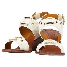 Sandales compensées en cuir Tory Burch Marron Blanc