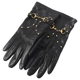 Luvas de couro de seda Gucci com tachas em forma de bit Preto Outro