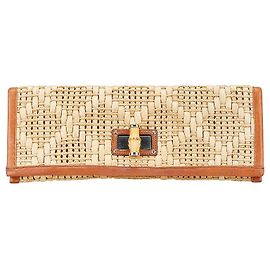 Pochette en cuir et raphia Kate Spade Marron Beige