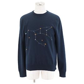 Hermès Pull en cachemire brodé Zodiac Hermes M Marine Bleu Bleu Marine