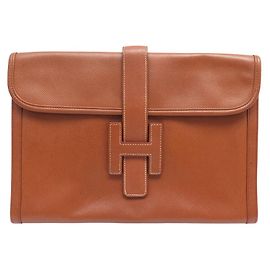 Hermès VINTAGE HERMES JIGE ELAN 29 PM LEDER HANDTASCHE Braun