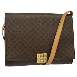 Céline Borsa a spalla in tela Macadam CELINE PVC marrone oro Auth 127234 Marrone D'oro