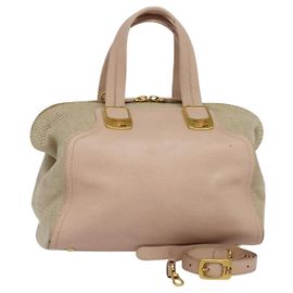 FENDI Chameleon Hand Bag Leather 2way Pink Gold Auth am8686 Pink Golden