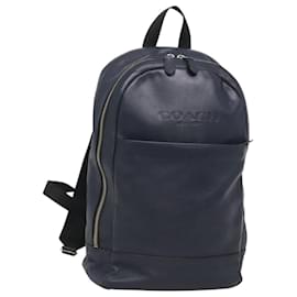 Coach Backpack Leather Navy Silver Auth kk504 Silvery Navy blue