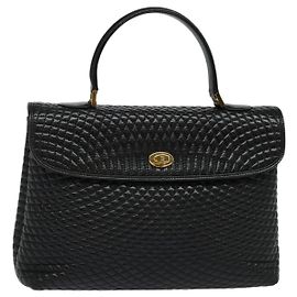BALLY Bolsa de mão acolchoada de couro preto e dourado Auth BA3175 Preto Dourado