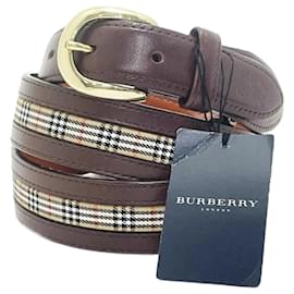 Burberry-Burberry London Check Pattern Leather Belt-Beige,Dark brown