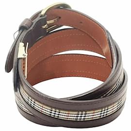 Burberry-Burberry London Check Pattern Leather Belt-Beige,Dark brown