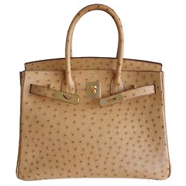 Borsa Hermès Birkin 30 in struzzo oro Beige
