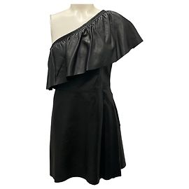 A.L.C. Schwarzes Mini-Kleid Kahlo aus Lammleder mit einem Schulterträger Schwarz