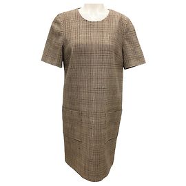 3.1 Phillip Lim Brown Houndstooth Plaid Short Sleeved Wool Dress Brown