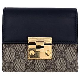 Gucci Monogram GG Supreme Canvas and Leather Padlock Wallet Beige