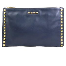 Bolso clutch de cuero azul marino Miu Miu Azul marino
