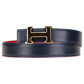 Ceinture réversible Constance H en cuir bleu Hermès Bleu Bleu Marine