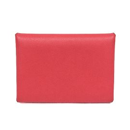 Hermès Estojo de cartão de couro duo Hermes Calvi em rubi Vermelho