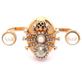 Bague Araignée Alexander McQueen avec Perle Factice et Strass Doré Métallisé