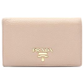 Prada VITELLO GRAIN Leather Card Case Brown Beige