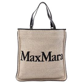 Max Mara Leather Raffia Easybag Tote Brown Beige