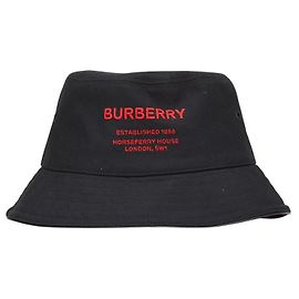 Chapéu bucket de algodão e couro com logo da Burberry Preto Vermelho