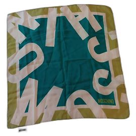Foulard Carré Vintage Moschino En Soie – Motif Géométrique Années 80, Multicolore