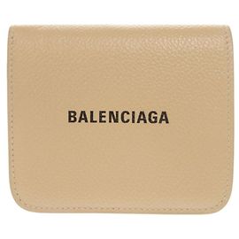 Billetera bi-fold de cuero beige Balenciaga Beige