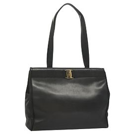 Salvatore Ferragamo Vala Tote Bag Leather Navy Gold Auth BA3020 Golden Navy blue