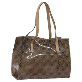Sac à main Gancini en vinyle marron argent de Salvatore Ferragamo Auth BA2989 Marron Argenté