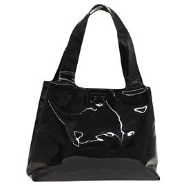Sac à main Gancini en émail noir Salvatore Ferragamo Auth bs26078 Noir