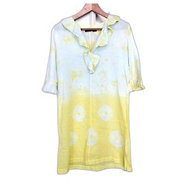 Vestido Antik Batik de algodón menta y amarillo Multicolor