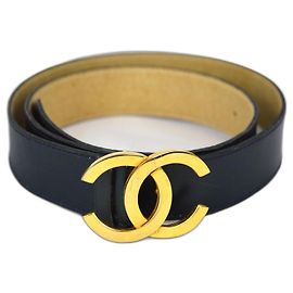 CINTO DE COURO COM FIVELA CC CHANEL Dourado Azul marinho