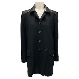 Tom Ford Black Wool and Lamb Leather Coat Black