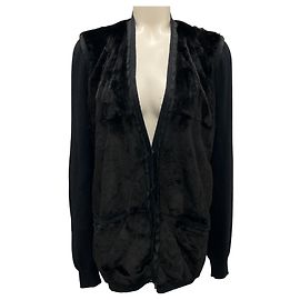 Cardigã de lã e pele preta River 2008 da Lanvin Preto