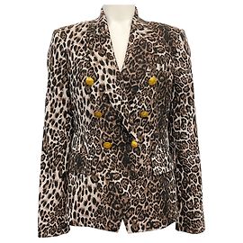 A.L.C. Marrom / Blazer Duplo com Estampa de Leopardo Marfim Alton Marrom